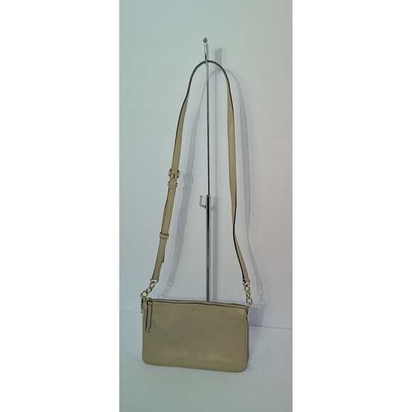 Kate Spade New York Triple Gusset Crossbody Bag Beige Pebbled Leather WKRU5503 - Picture 2 of 16